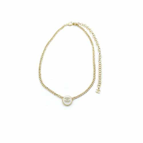 Chanel Logo Cc Necklace In Gold Metal And Silver Resin