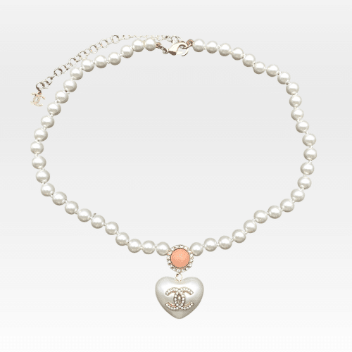 Chanel Cc Heart Pearl Necklace