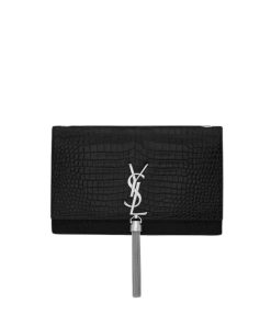 Alternative view of Saint Laurent Kate Tassel Medium Crocodile Embossed Leather Black 22Cm 354119Dnd0N1000