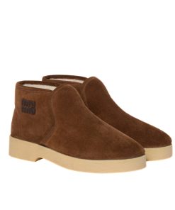 Alternative view of Miumiu Suede And Shearling Slip On Booties Cocoa Brown 5T558E 054 F0324 F D020