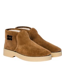 Miumiu Suede And Shearling Slip On Booties Cinnamon 5T558E 054 F0401 F D020