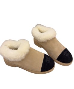 Chanel Short Boots Shearling Beige And Black